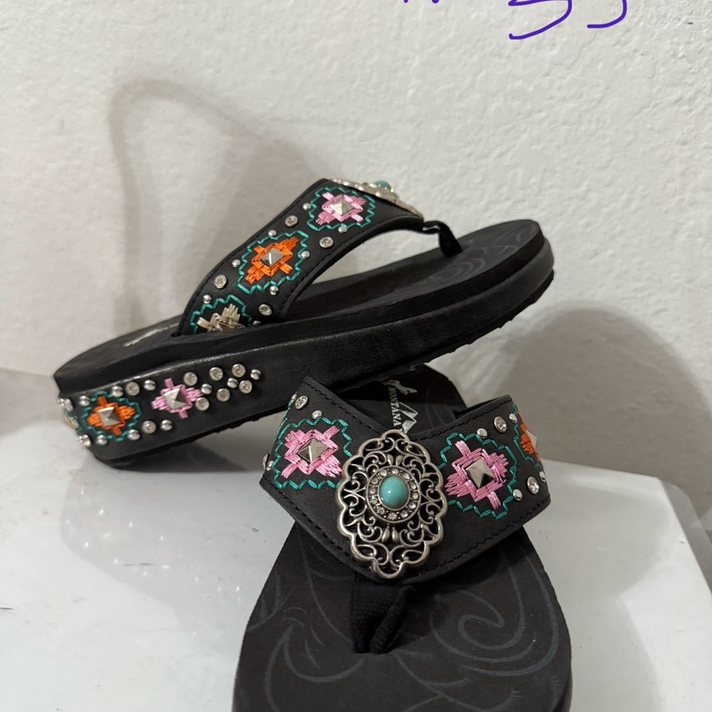 Embellished Black Sandals with Multicolor Accents